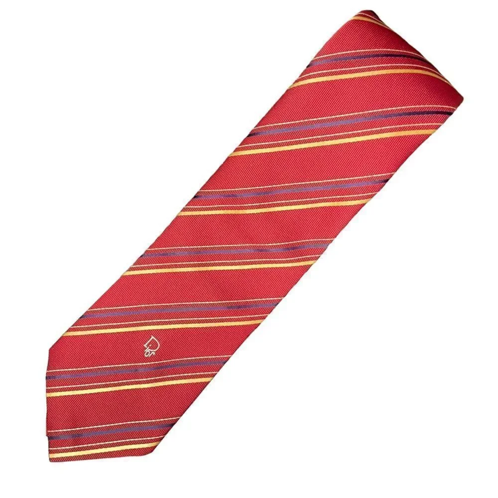 Vintage Christian Dior Red Striped  Polyester/Silk Tie
